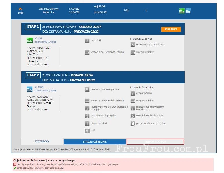 Rozkład jazdy pociągów na trasie Wrocław-Praga