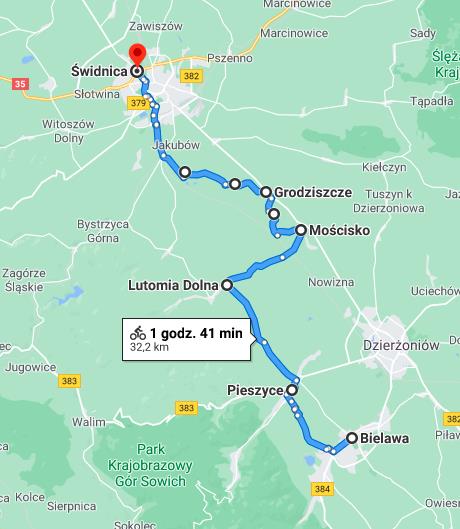 Rowerownik świednicki - Mapa trasy Bielawa-Świdnica