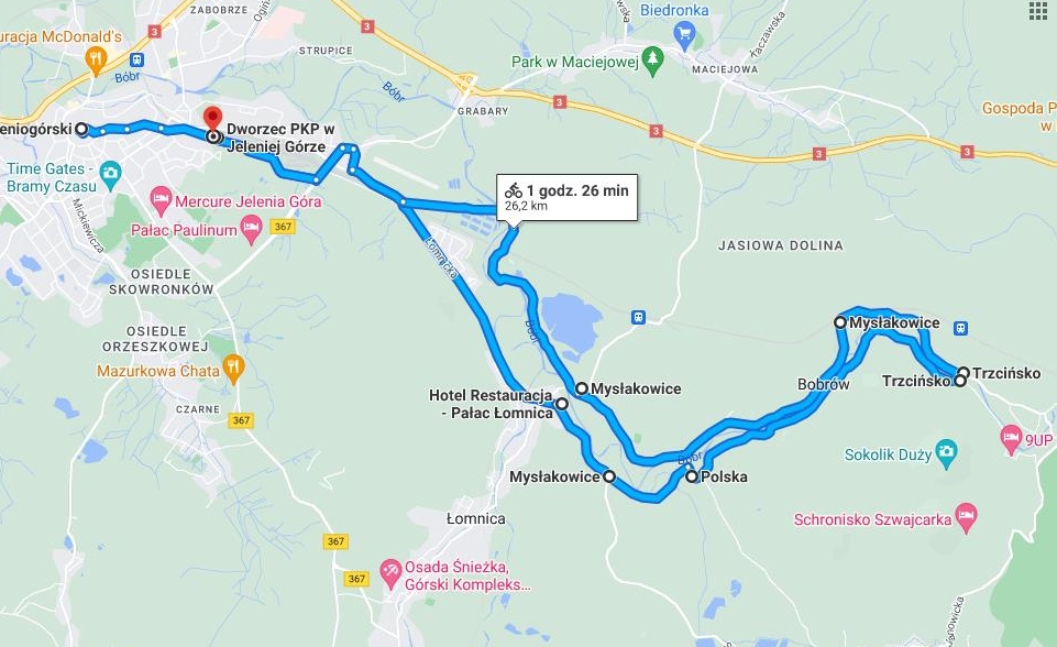 Mapa trasy Doliną Bobru