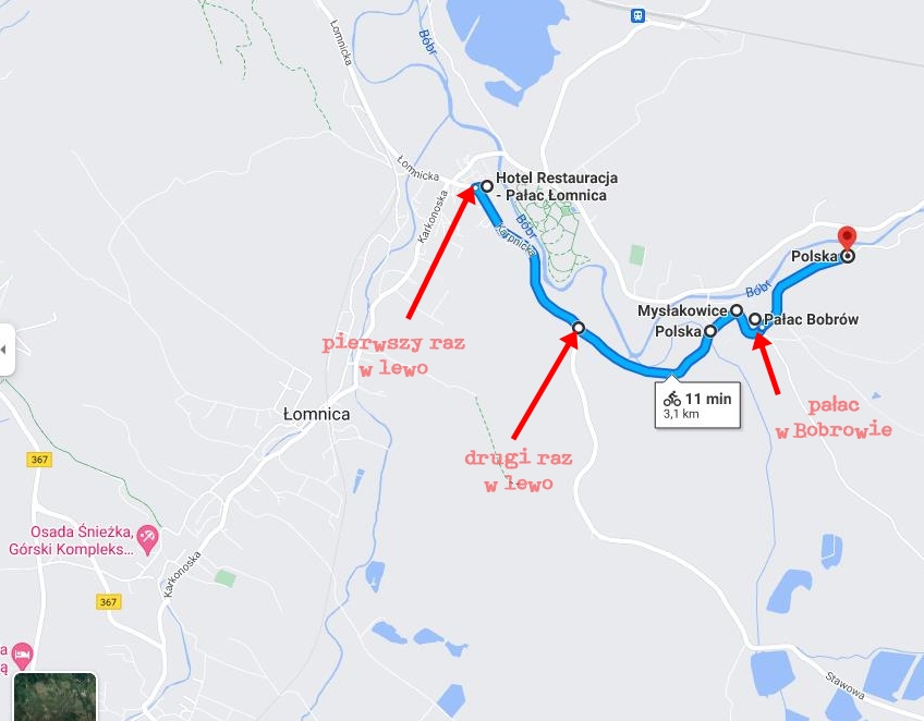 Mapa dojazdu z Łomnicy do Bobrowa