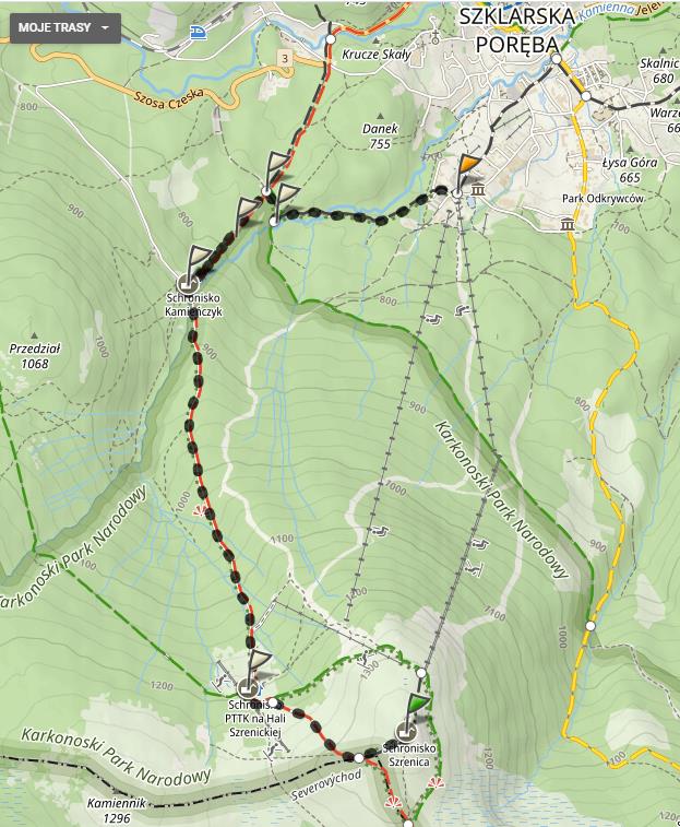 Mapa spaceru przez Szrenicę i Halę Szrenicką